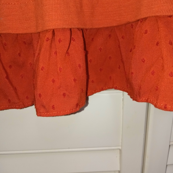 NWT Loft Burnt Orange Ruffle Hem Mixed Media Short Sleeve Top S - Picture 7 of 8